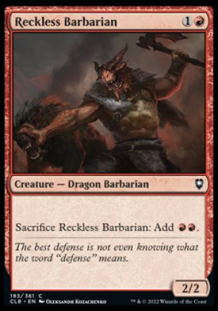 (193) Magic The Gathering Commander Legends: Battle for Baldur's Gate Single: Reckless Barbarian  Common