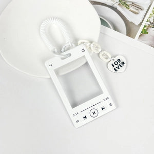 Photocard Holder: Music Player with Spring Cord & Heart Charm: White