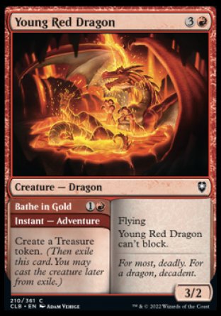 (210) Magic The Gathering Commander Legends: Battle for Baldur's Gate Single: Young Red Dragon // Bathe in Gold Holo Common