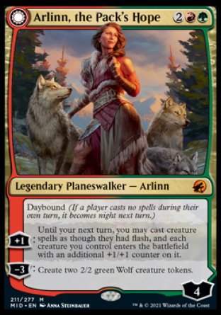 (211) Magic The Gathering Innistrad: Midnight Hunt Single: Arlinn, the Pack's Hope // Arlinn, the Moon's Fury Holo Mythic