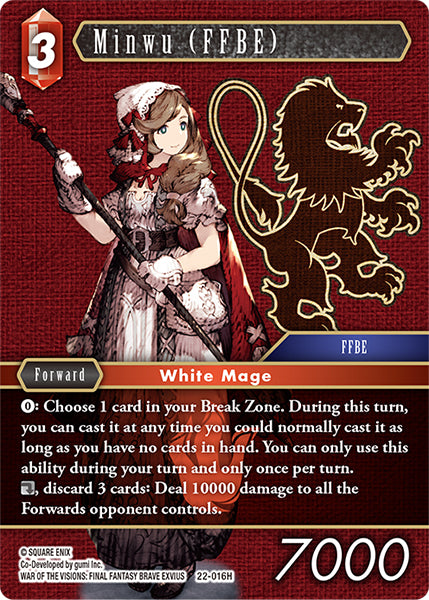 (016) Final Fantasy TCG Hidden Hope Single: Minwu (FFBE) (22-016) Holo Hero