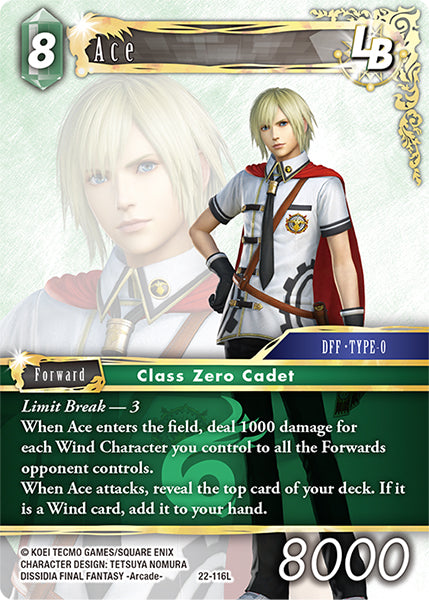 (116) Final Fantasy TCG Hidden Hope Single: Ace (22-116) Holo Legend