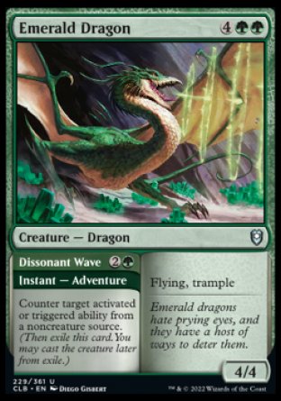 (229) Magic The Gathering Commander Legends: Battle for Baldur's Gate Single: Emerald Dragon // Dissonant Wave Holo Uncommon