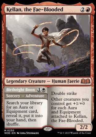 (230) Magic The Gathering Wilds of Eldraine Single: Kellan, the Fae-Blooded // Birthright Boon Holo Mythic