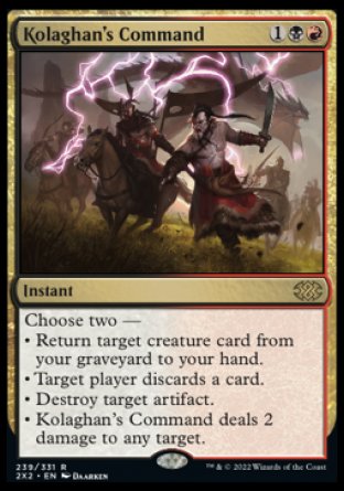 (239) Magic The Gathering Double Masters 2022 Single: Kolaghan's Command Holo Rare