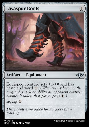 (243) Magic The Gathering Outlaws of Thunder Junction Single: Lavaspur Boots  Holo Uncommon