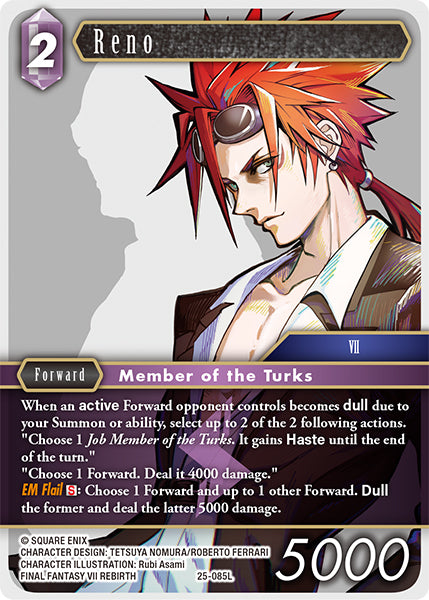 (085) Final Fantasy TCG Tears of the Planet Single: Reno (25-085) (V.1) Holo Legend