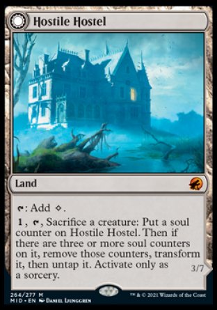 (264) Magic The Gathering Innistrad: Midnight Hunt Single: Hostile Hostel // Creeping Inn Holo Mythic