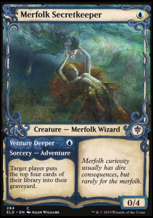 (284) Magic The Gathering Throne of Eldraine: Extras Single: Merfolk Secretkeeper // Venture Deeper Holo Common