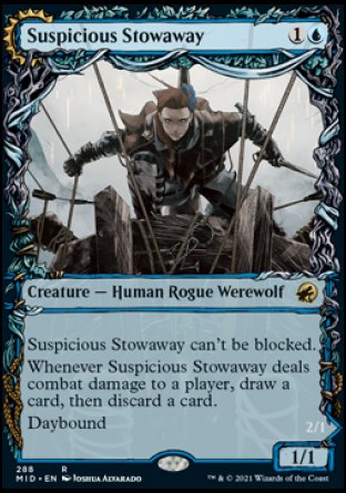 (288) Magic The Gathering Innistrad: Midnight Hunt: Extras Single: Suspicious Stowaway // Seafaring Werewolf  Rare