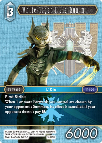 (045) Final Fantasy TCG Opus III Single: White Tiger l'Cie Qun'mi (3-045) Holo Rare