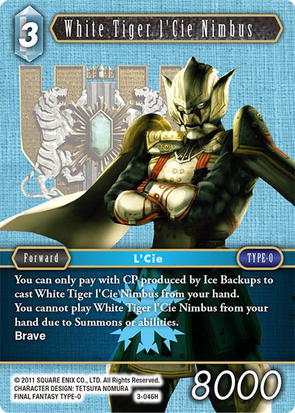(046) Final Fantasy TCG Opus III Single: White Tiger l'Cie Nimbus (3-046) Holo Hero