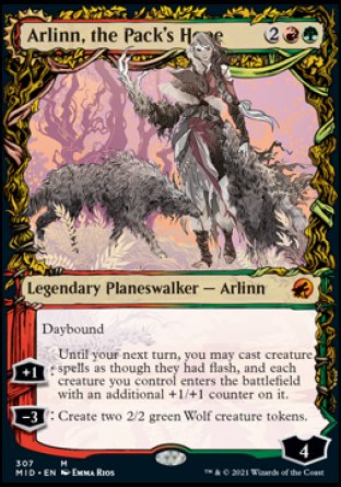 (307) Magic The Gathering Innistrad: Midnight Hunt: Extras Single: Arlinn, the Pack's Hope // Arlinn, the Moon's Fury (V.2) Holo Mythic