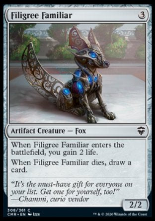 (308/361) Magic The Gathering Commander Legends Single: Filigree Familiar Holo Common