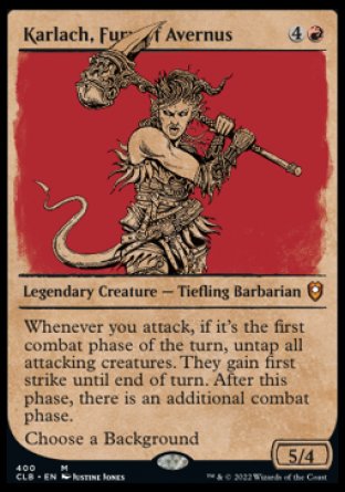(400) Magic The Gathering Commander Legends: Battle for Baldur's Gate: Extras Single: Karlach, Fury of Avernus (V.2) Holo Mythic