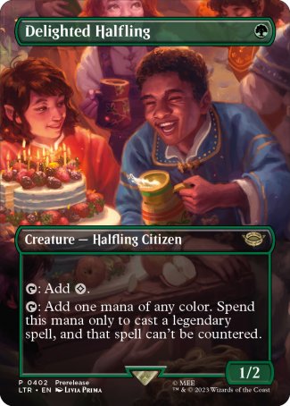 (402) Magic The Gathering The Lord of the Rings: Tales of Middle-earth: Extras Single: Delighted Halfling (V.2) Holo Rare