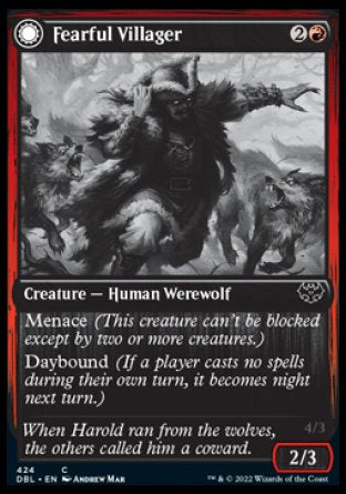 (424) Magic The Gathering Innistrad: Double Feature Single: Fearful Villager // Fearsome Werewolf  Common