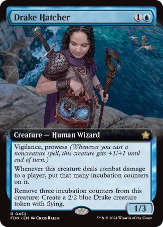(452) Magic The Gathering Magic: The Gathering Foundations: Extras Single: Drake Hatcher (V.3) Holo Rare