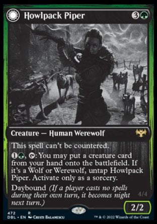 (472) Magic The Gathering Innistrad: Double Feature Single: Howlpack Piper // Wildsong Howler Holo Rare