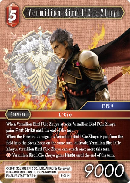 (011) Final Fantasy TCG Opus V Single: Vermilion Bird l'Cie Zhuyu (5-011) Holo Hero