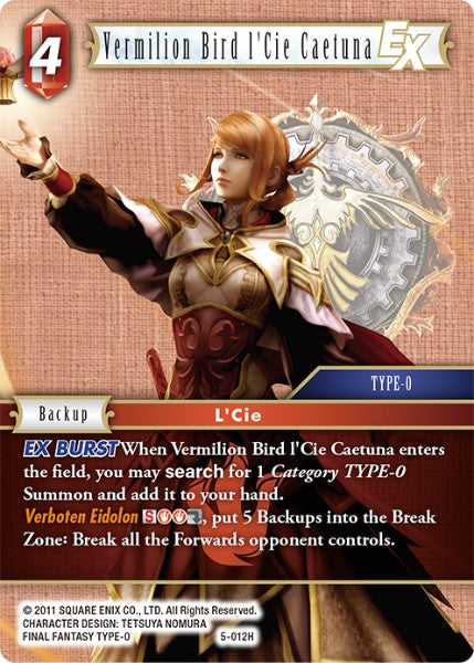 (012) Final Fantasy TCG Opus V Single: Vermilion Bird l'Cie Caetuna (5-012) Holo Hero