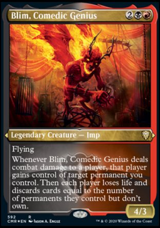 (592/361) Magic The Gathering Commander Legends: Extras Single: Blim, Comedic Genius Holo Rare