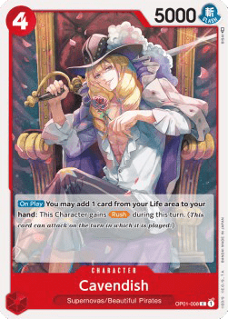 (008) One Piece TCG OP01: Romance Dawn Single: Cavendish (OP01-008) (V.1)  Common