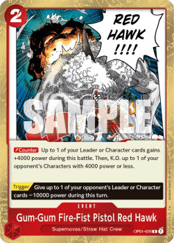 (026) One Piece TCG OP01: Romance Dawn Single: Gum-Gum Fire-Fist Pistol Red Hawk (OP01-026)  Rare