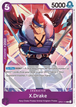 (114) One Piece TCG OP01: Romance Dawn Single: X.Drake (OP01-114)  Rare