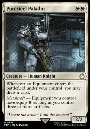 (698) Magic The Gathering Universes Beyond: Fallout: Extras Single: Puresteel Paladin (V.2)  Holo Rare