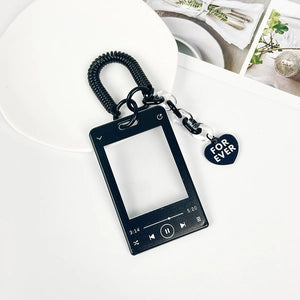 Photocard Holder: Music Player with Spring Cord & Heart Charm: Black