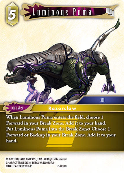 (080) Final Fantasy TCG Opus VIII Single: Luminous Puma (8-080) Holo Common