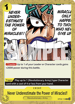 (116) One Piece TCG OP09: Emperors in the New World Single: Never Underestimate the Power of Miracles!! (OP09-116)  Common