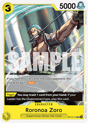 (113) One Piece TCG OP10: Royal Blood Single: Roronoa Zoro (OP10-113)  Uncommon