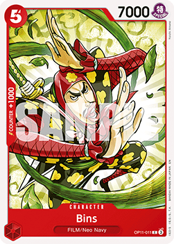 (011) One Piece TCG OP11: A Fist of Divine Speed Single: Bins (OP11-011)  Common
