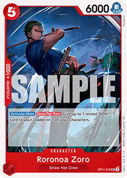 (016) One Piece TCG OP11: A Fist of Divine Speed Single: Roronoa Zoro (OP11-016)  Uncommon