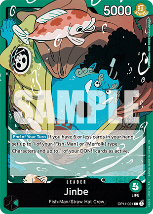 (021) One Piece TCG OP11: A Fist of Divine Speed Single: Jinbe (OP11-021) (V.1)  Leader