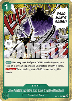 (037) One Piece TCG OP12: Legacy of the Master Single: Demon Aura Nine Sword Style Asura Blades Drawn Dead Man's Game (OP12-037) (V.1)  Rare