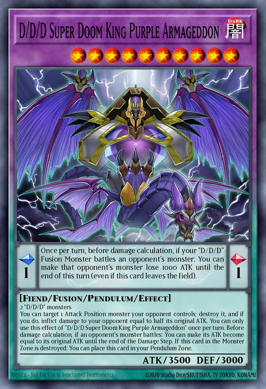 (230) YuGiOh TCG MP19: 2019 Gold Sarcophagus Tin Mega Pack Single: D/D/D Super Doom King Purple Armageddon  Super Rare