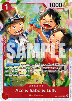 (007) One Piece TCG OP13: Carrying on his Will Single: Ace & Sabo & Luffy (OP13-007) (V.1)  Super Rare