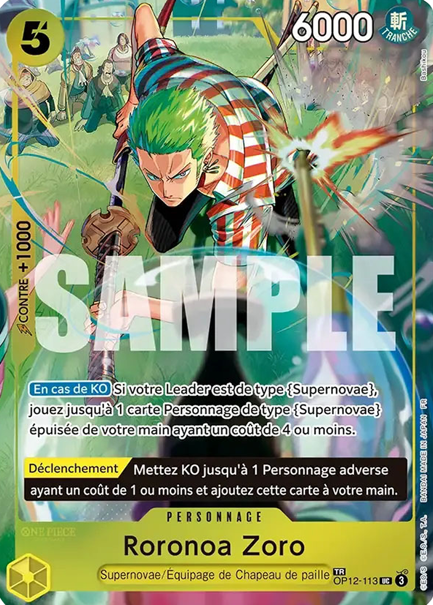 (OP12-113) One Piece TCG The Azure Sea's Seven Single: Roronoa Zoro (OP12-113)  Treasure Rare