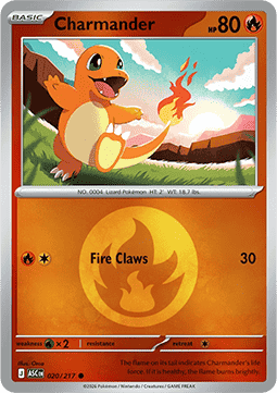 (020/217) Pokemon TCG Ascended Heroes: Additionals Single: Charmander   Common (Energy Symbol Reverse Holo)