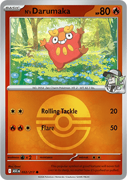 (032/217) Pokemon TCG Ascended Heroes: Additionals Single: N's Darumaka   Common (Ball Reverse Holo)
