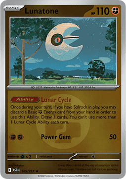 (105/217) Pokemon TCG Ascended Heroes: Additionals Single: Lunatone   Rare (Energy Symbol Reverse Holo)