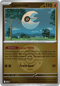 (105/217) Pokemon TCG Ascended Heroes: Additionals Single: Lunatone   Rare (Ball Reverse Holo)