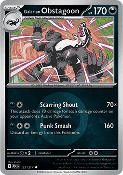 (132/217) Pokemon TCG Ascended Heroes: Additionals Single: Galarian Obstagoon   Uncommon (Energy Symbol Reverse Holo)
