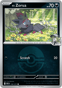 (136/217) Pokemon TCG Ascended Heroes: Additionals Single: N's Zorua   Common (Ball Reverse Holo)