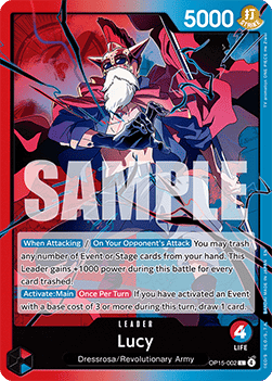 (002) One Piece TCG Adventure on Kami’s Island Single: Lucy (OP15-002) (V.1)  Leader