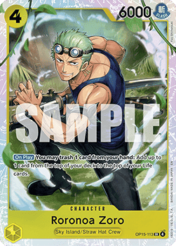 (113) One Piece TCG Adventure on Kami’s Island Single: Roronoa Zoro (OP15-113) (V.1)  Super Rare