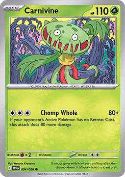 (004/086) Pokemon TCG Chaos Rising Single: Carnivine  Reverse Holo Common